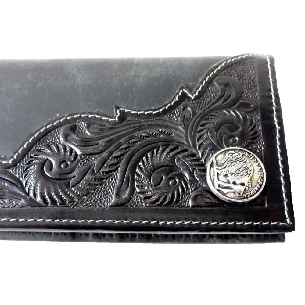 American Bison Men's Buffalo Nickel Concho Rodeo Black Leather Wallet NEW - Picture 5 of 7